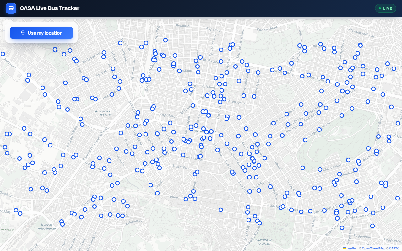 Screenshot of OASA Live Bus Tracker